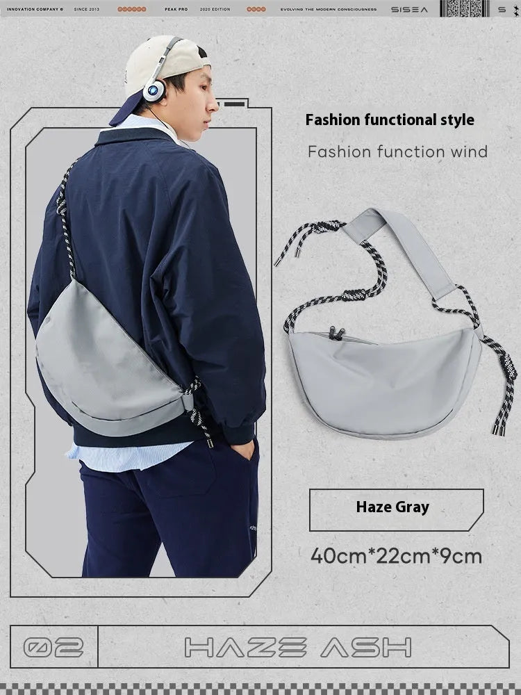 Men's lightweight nylon messenger bag in solid colour with large capacity for commuting and exercise