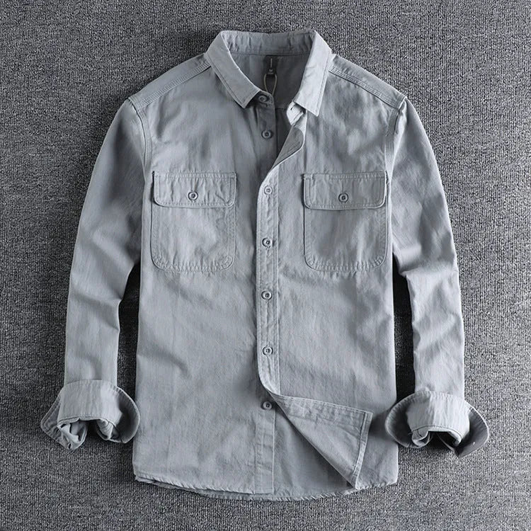 Men's loose fit long sleeve cardigan shirt in polyester available in four colours