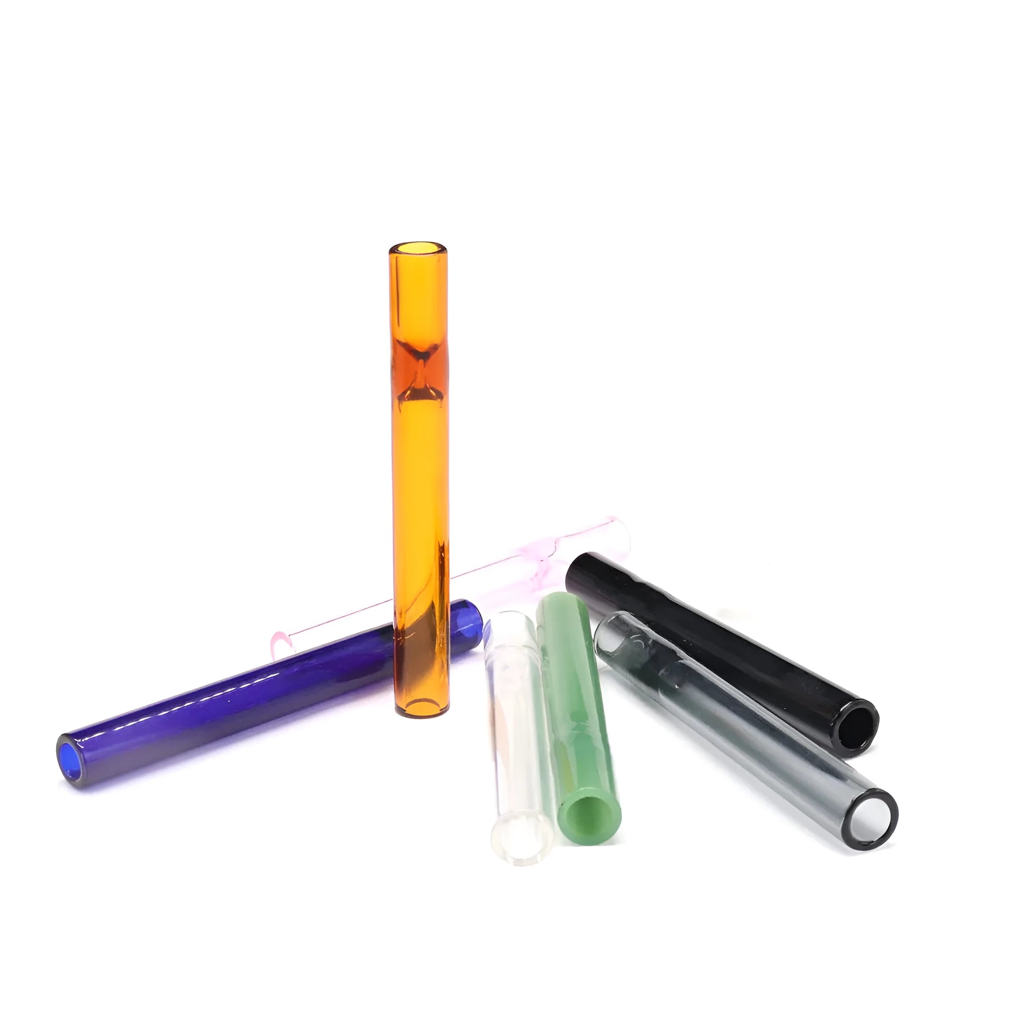 Transparent telescopic glass smoking pipe with colour mixing pink design and straight suction nozzle