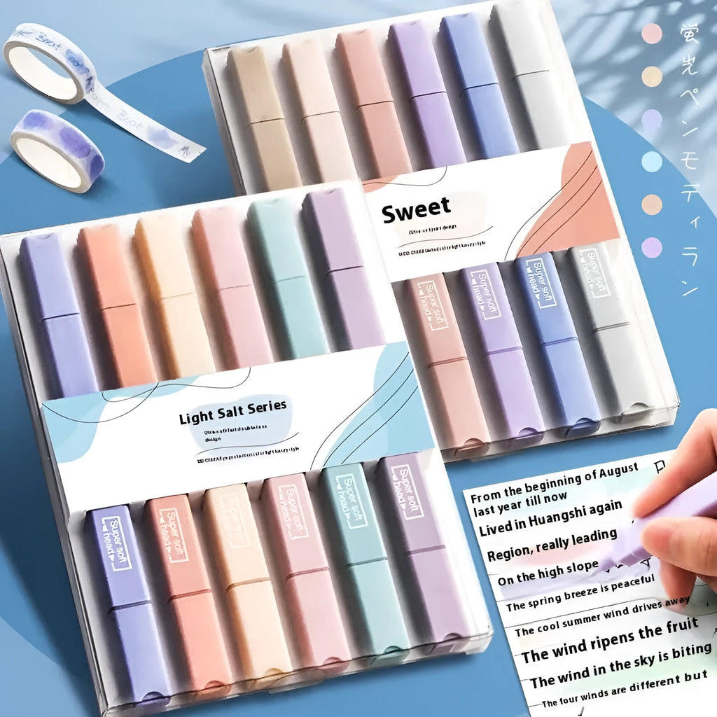 Pack of double-ended fluorescent highlighter pens with chisel nibs in mixed colours