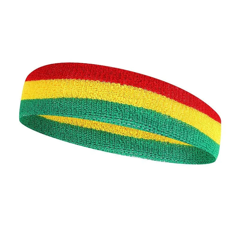 Three-colour sports headband for adult running and basketball activities measuring 5.5cm by 20cm