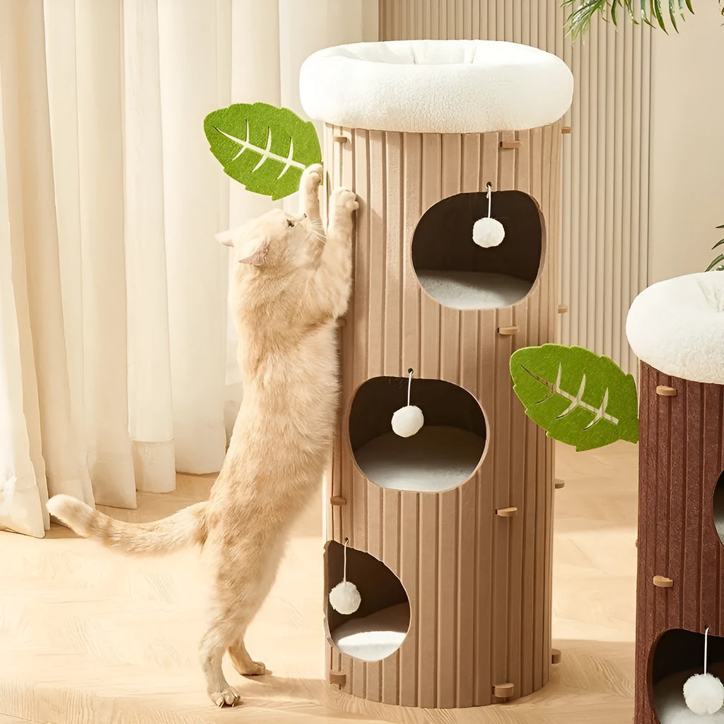 Felt cat scratch board nest in wine red with plush cat balls for indoor cats