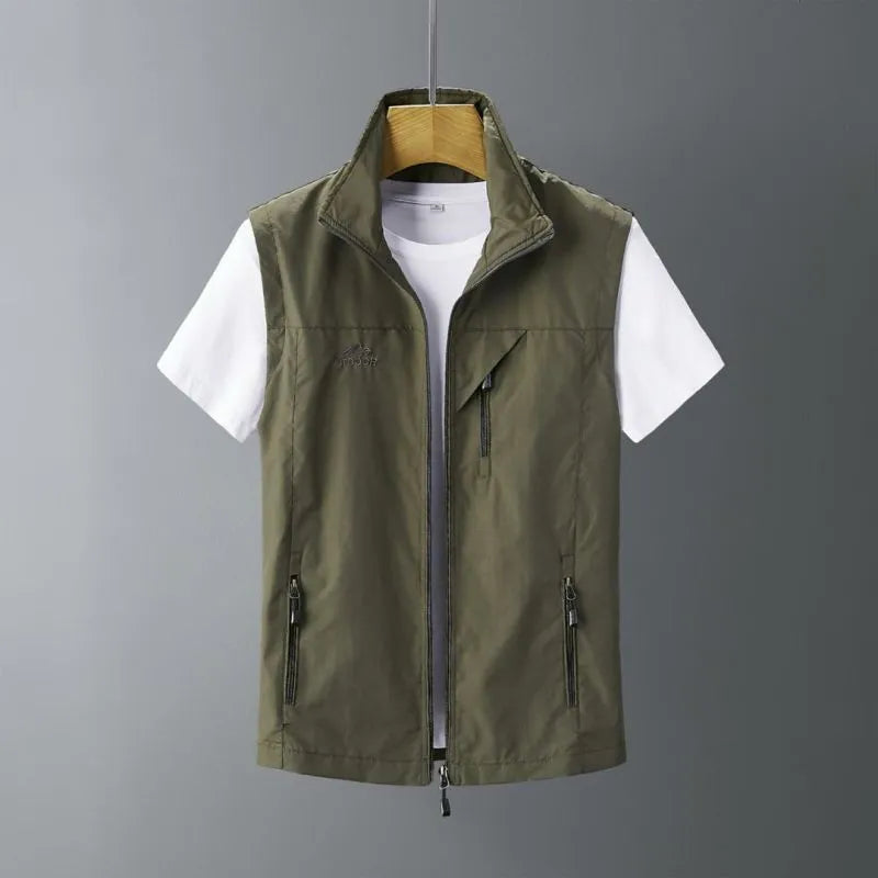 Men's hooded rabbit fur vest waistcoat in slim fit on a model.