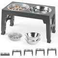 Black pet lifting feeding bowl with stainless steel double bowls and anti-tumble base for medium large dogs