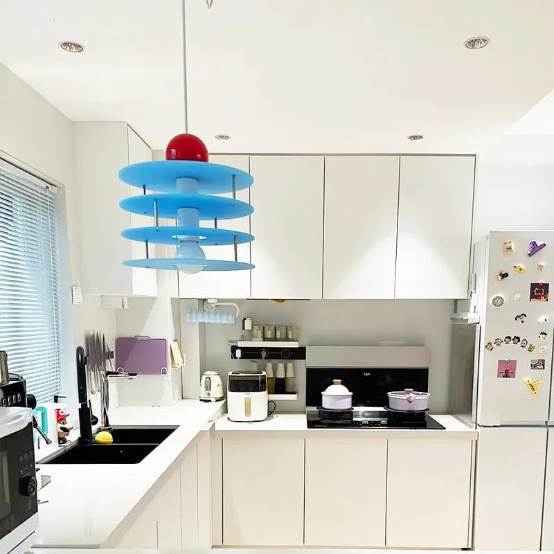 PH5 chandelier in frosted white, blue or orange for restaurant lighting with 110-240V voltage compatibility