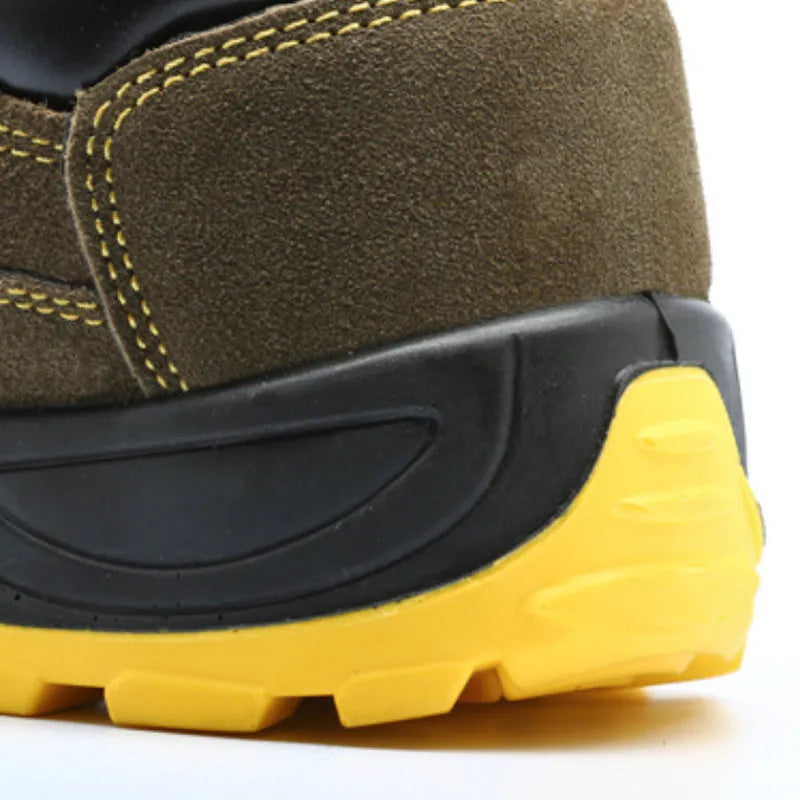 Bronze cowhide leather steel toe safety shoes with anti-skid sole shown in low cut design