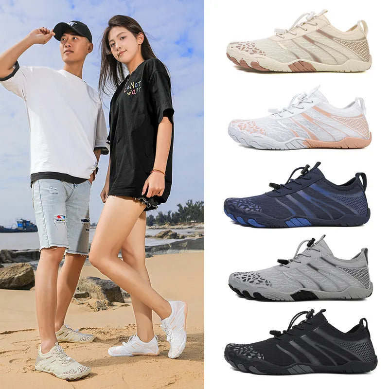Men's Lycra stretch fabric beach running shoes available in black, dark blue, gray, beige and white pink colours