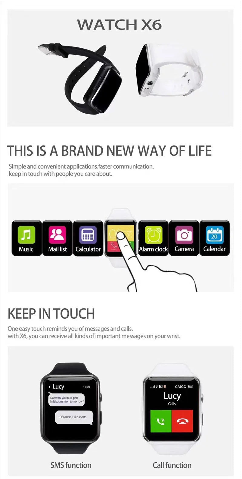 Black smart watch with a round 1.54-inch touchscreen on a silicone strap