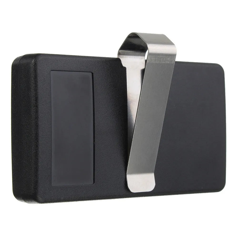 Black plastic three-button garage door remote control for LiftMaster openers.