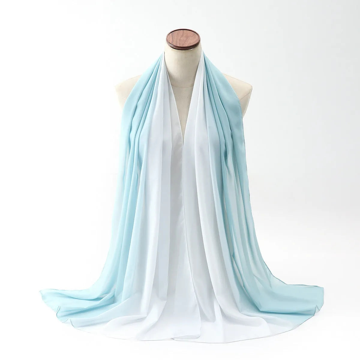 Long lightweight chiffon summer scarf for women draped to show its 175cm length and soft fabric.