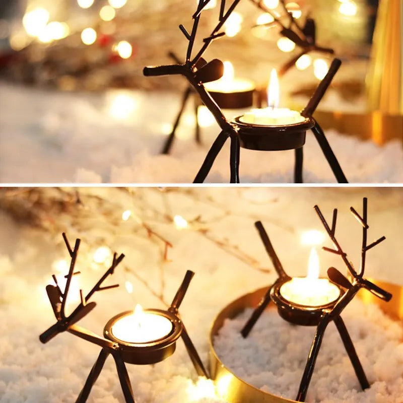 Black iron deer candlestick with Christmas elk bracket design for festive decorations