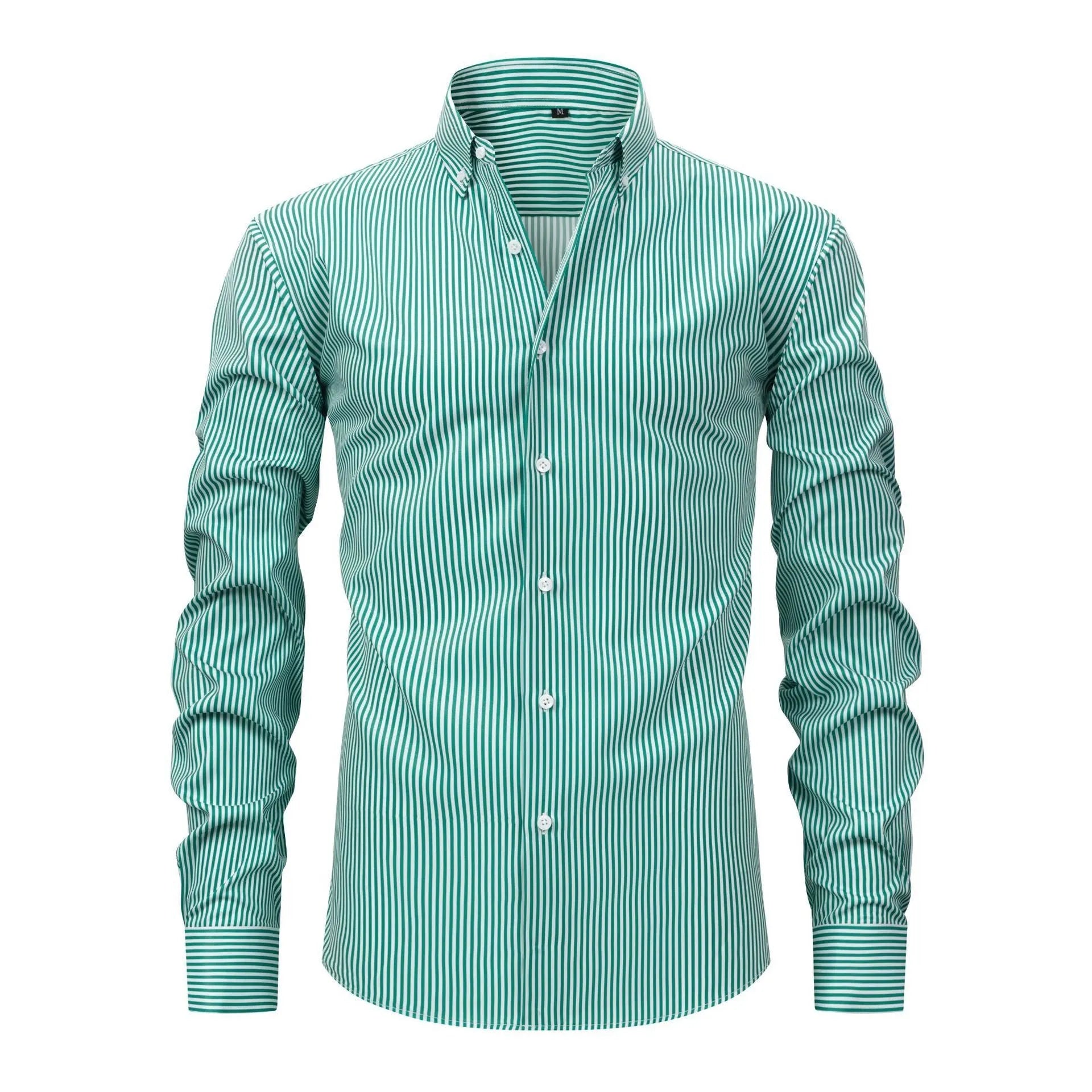 Men's striped business casual shirt with lapel collar and long sleeves in non-iron fabric
