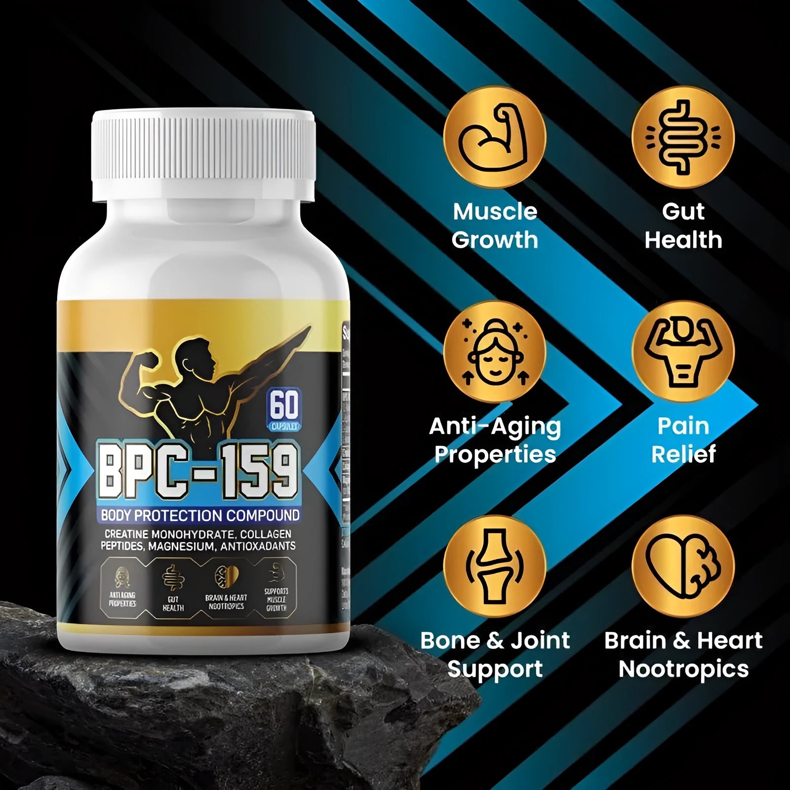 Single bottle of body energy supplement capsules for dietary support