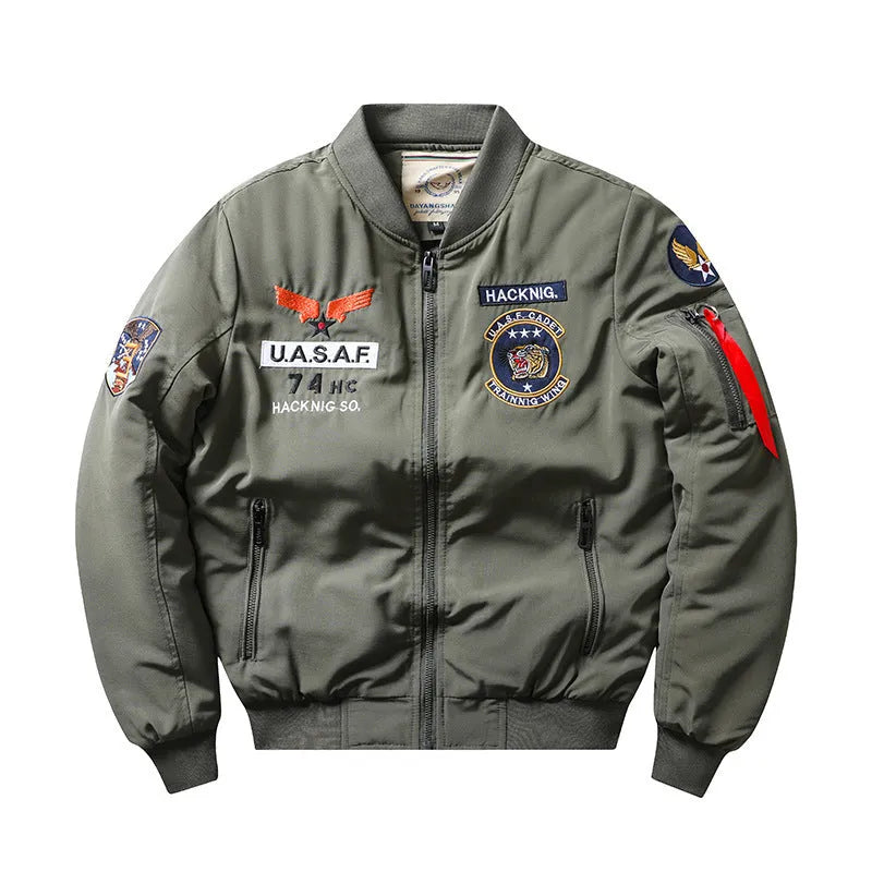 Men's slim-fit retro motorcycle coat with stand collar and embroidery in four colour options