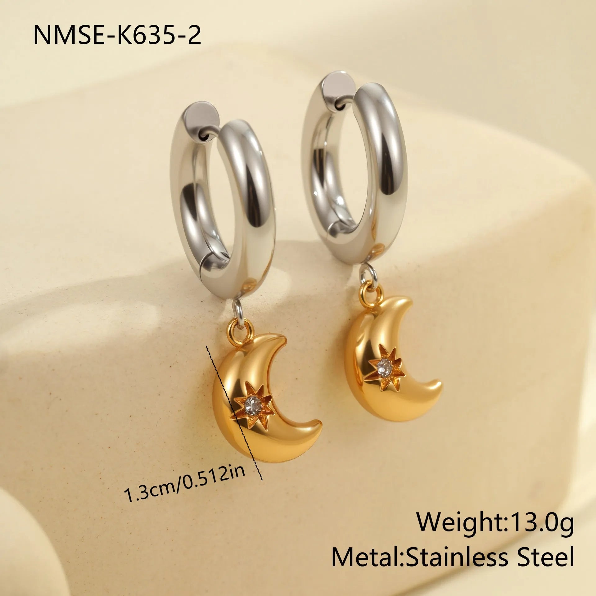 Gold Christmas tree earrings with heart and star shapes made from stainless steel with 18K plating