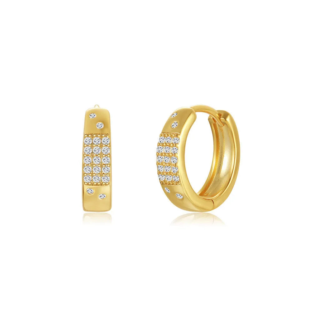 Golden electroplated brass earclip earrings with geometric round design