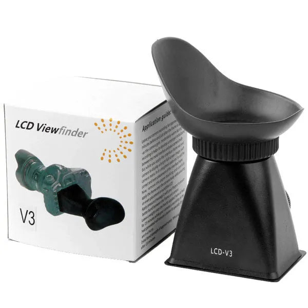 Black camera LCD viewfinder with magnification for DSLR and mirrorless cameras