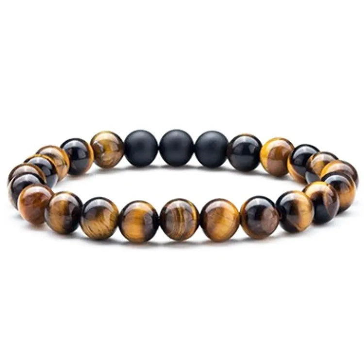 Geometric agate bead couple bracelets in tiger eye and matte black colours