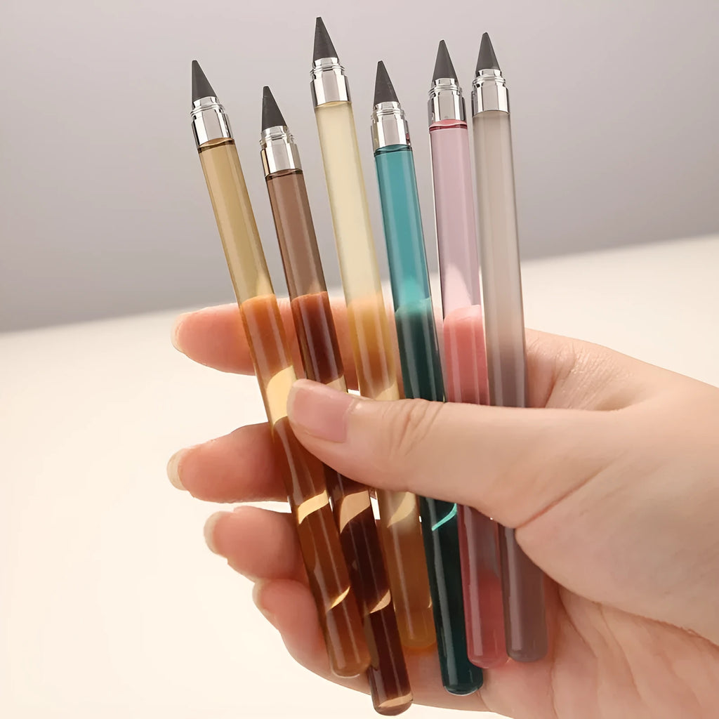 Transparent acrylic pencil with alloy tip and HB refill in multiple colours