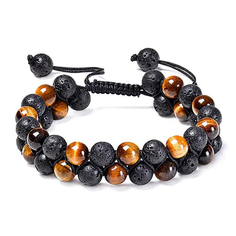 Geometric agate bead couple bracelets in tiger eye and matte black colours