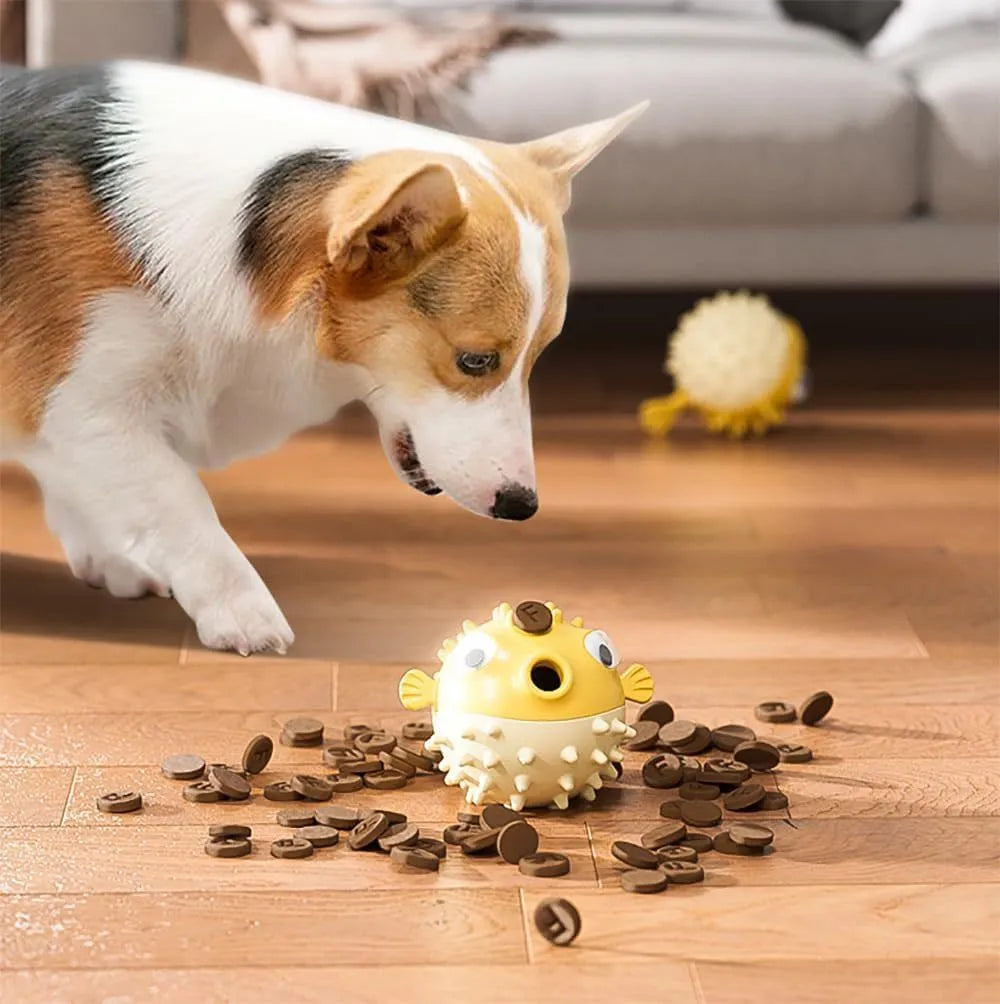 Green fish-shaped dog chew toy with raised surface particles for medium and large breed dogs
