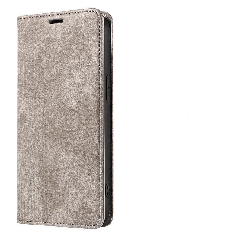 Magnetic flip phone case in leather-style design for iPhone, shown in a solid colour.