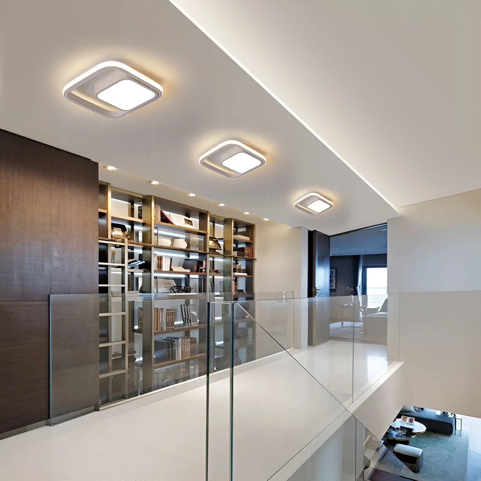 Commercial corridor lighting fixture with round lampshade in black double semicircle or white double circle styles
