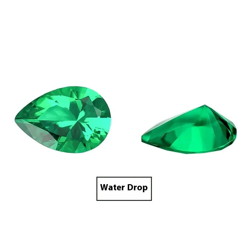 Synthetic emerald loose stone in Columbia green treasure colour showing round and cushion cut options
