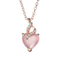 Women's heart-shaped artificial crystal pendant on rose gold electroplated cross chain necklace