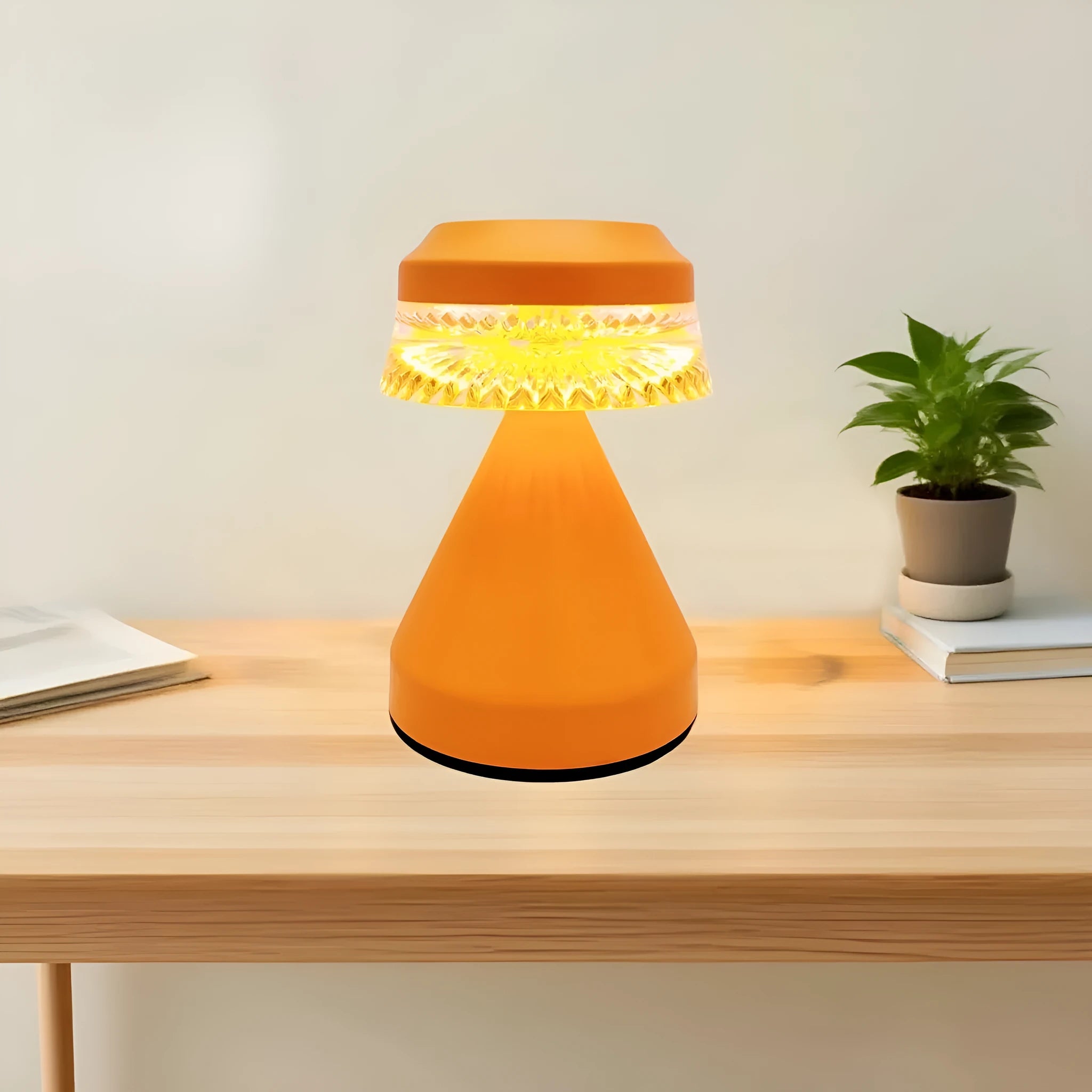 Black, brown and orange USB charging LED bedside lamp with three-colour dimming