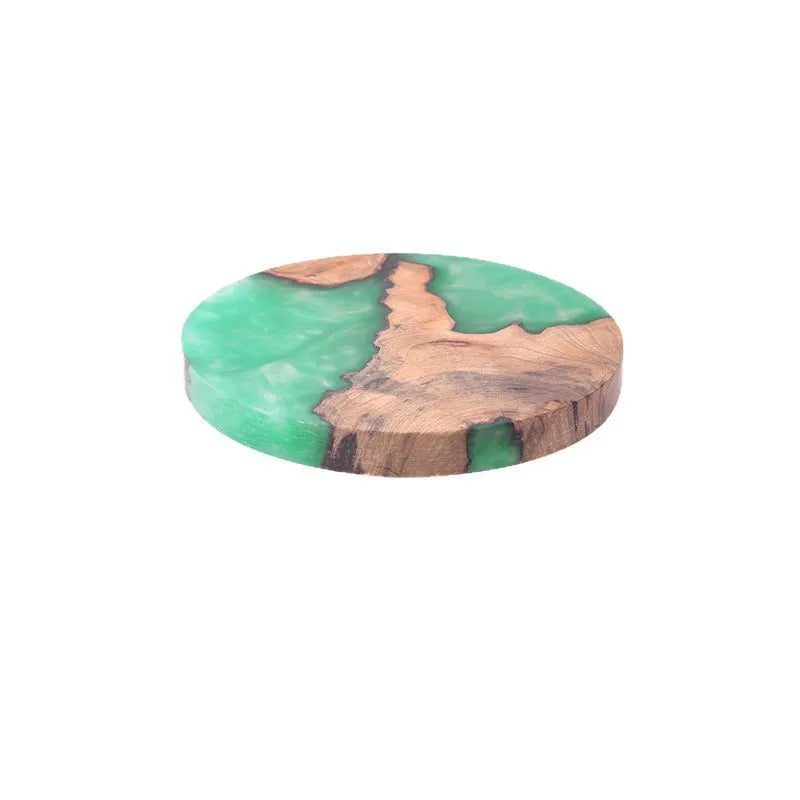 Nordic style wooden coaster with heat insulation resin in a solid colour design.