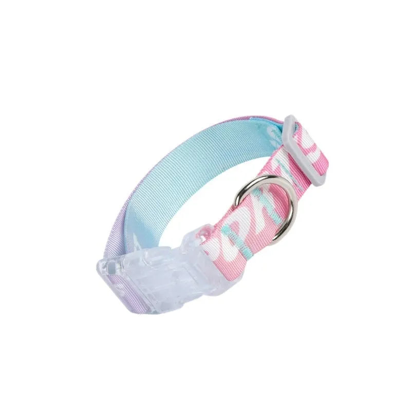 Adjustable nylon dog collar with cartoon gradient pattern in panda green colour showing plastic buckle closure
