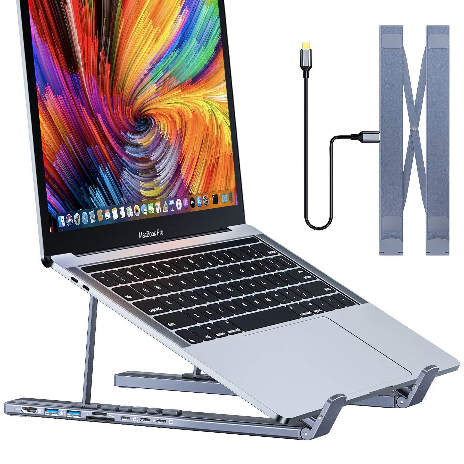 Aluminium alloy folding laptop docking station with multiple USB and HDMI ports