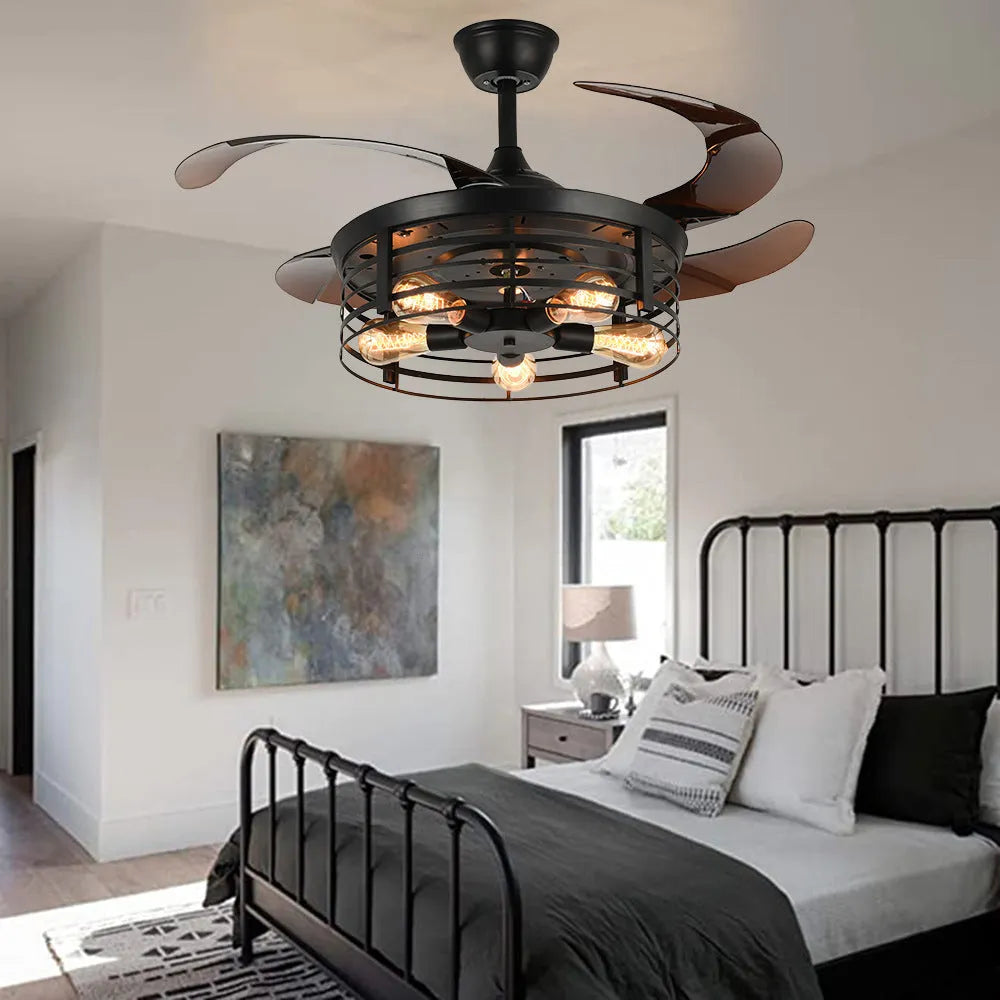 42-inch industrial ceiling fan light with American retro style and acrylic construction