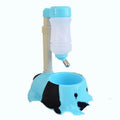 Adjustable height pet drinking bowl with rod lifting mechanism in blue, pink or yellow colours