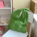 Retro style hollow knitted women's tote bag in a solid colour with double shoulder straps
