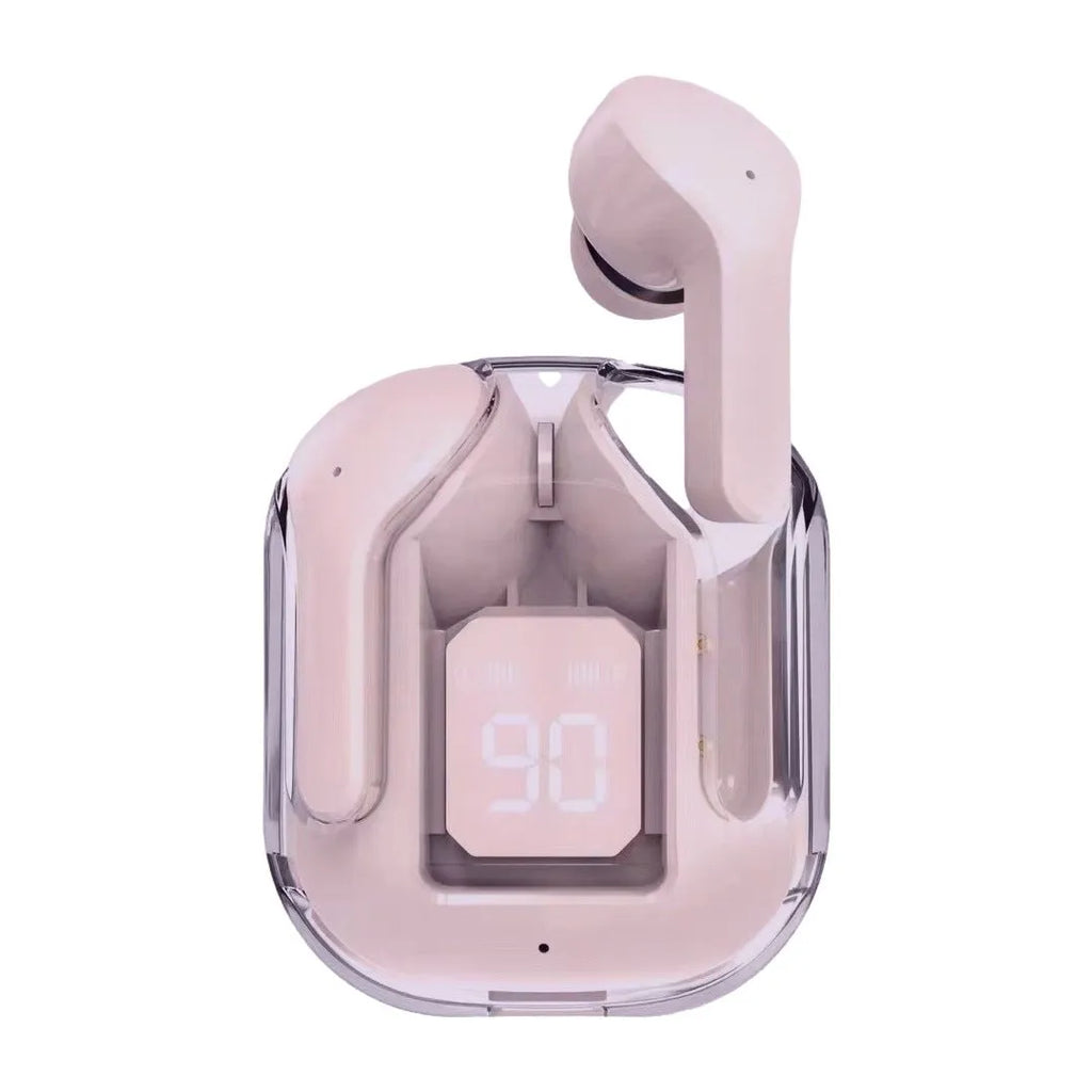 Transparent space capsule Bluetooth headset body with digital display and Jerry chip in black white blue green and peach