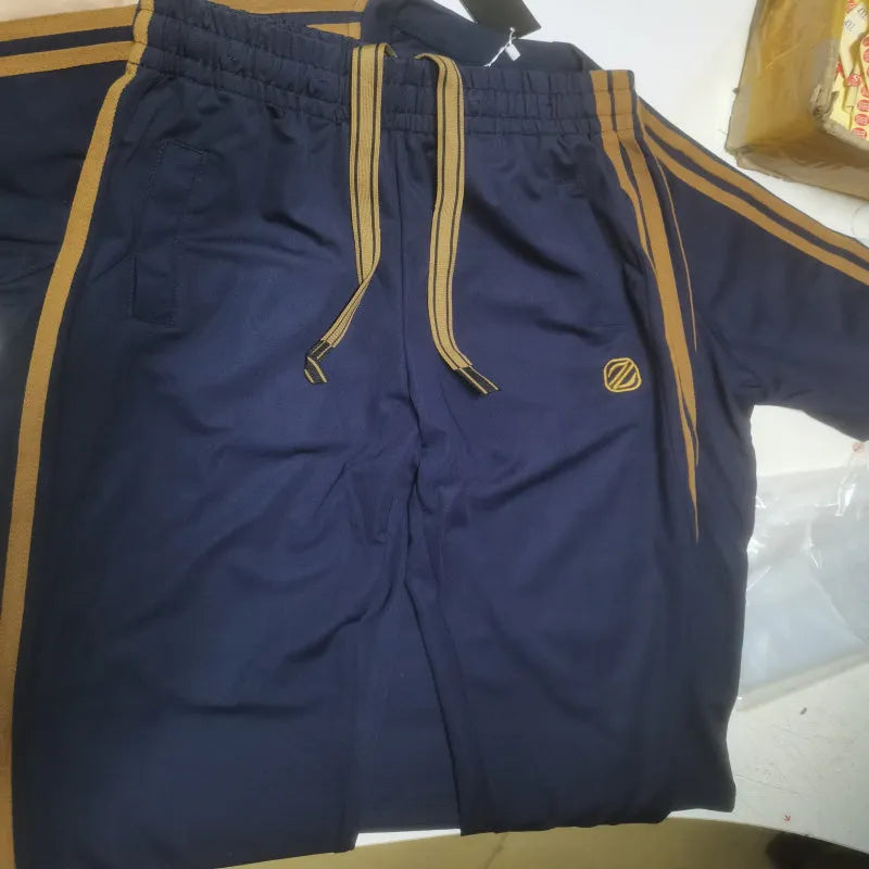 Men's ice silk style short sleeve sports suit in blue apricot black breathable polyester set