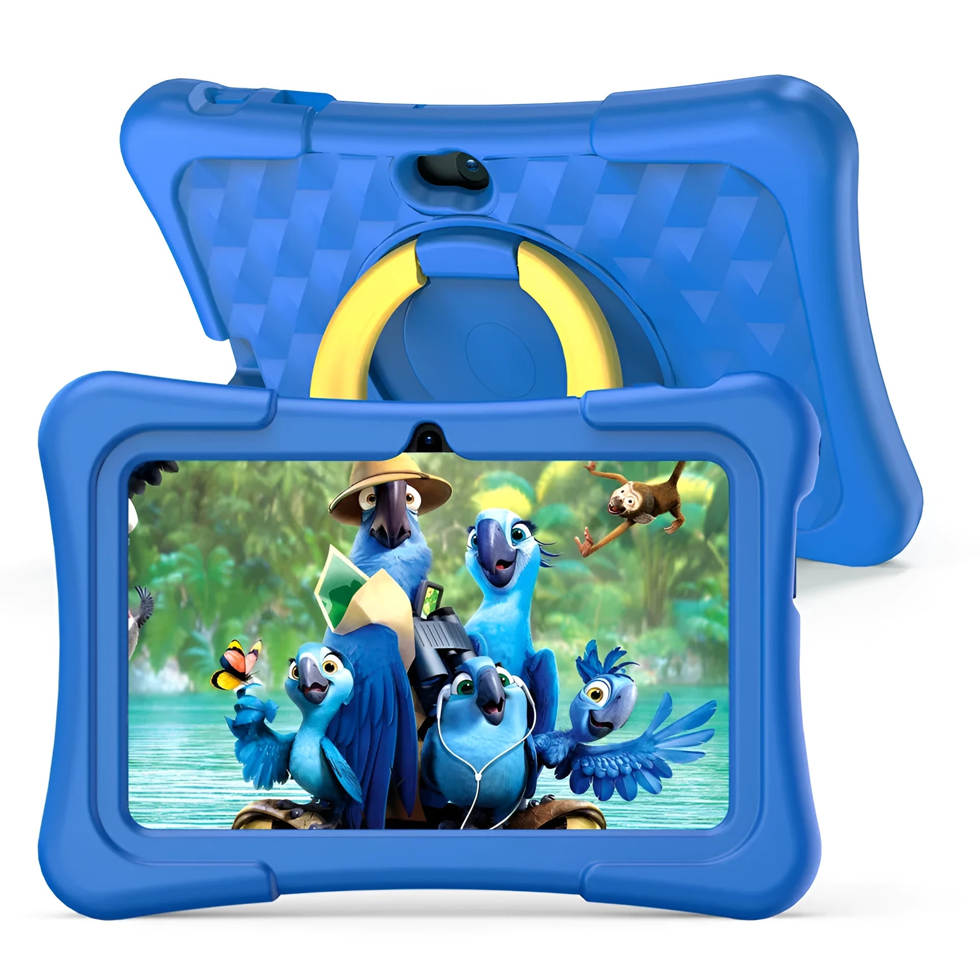 7-inch pink children's educational tablet with silicone protective cover showing screen display