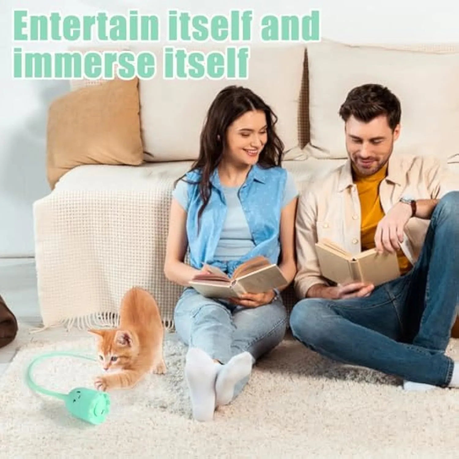 Automatic electronic cat wand toy with swinging silicone tails for indoor cat play and exercise