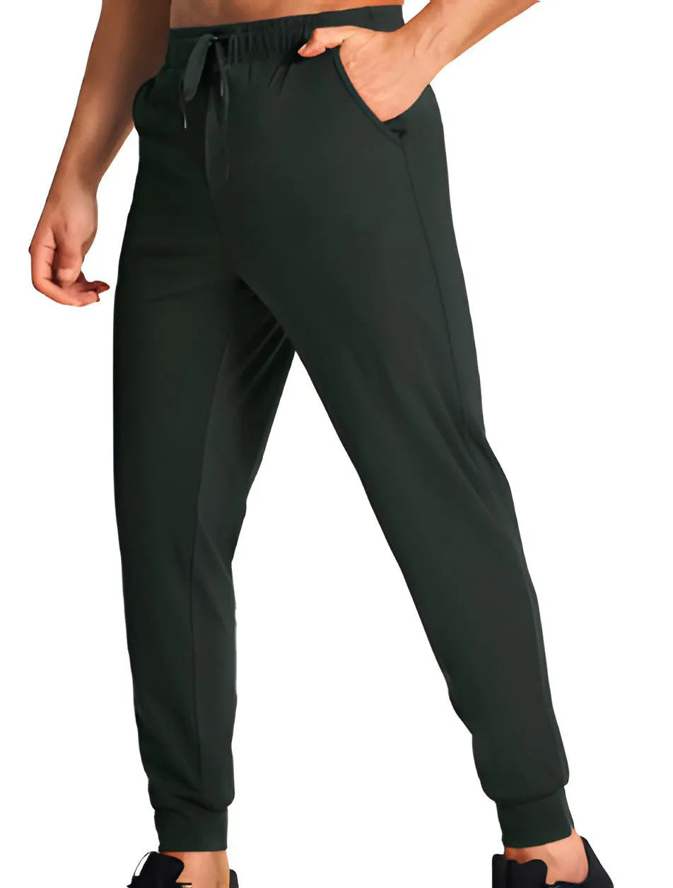 Men's loose fit polyester casual trousers in solid colour with size range from XS to 4XL