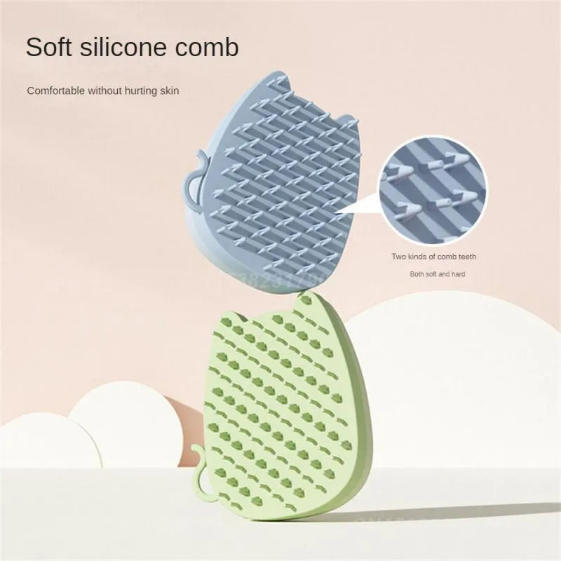 Blue silicone sponge pet grooming brush with dual comb teeth for cats and dogs hair removal