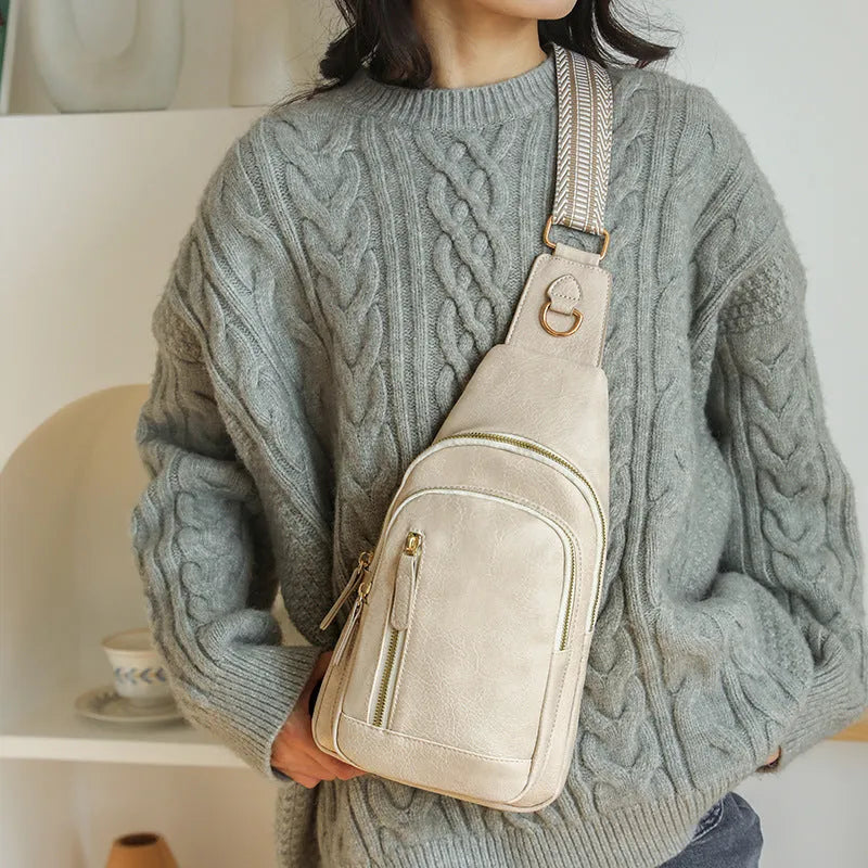 Women's soft PU leather crossbody messenger bag in street style with open pocket