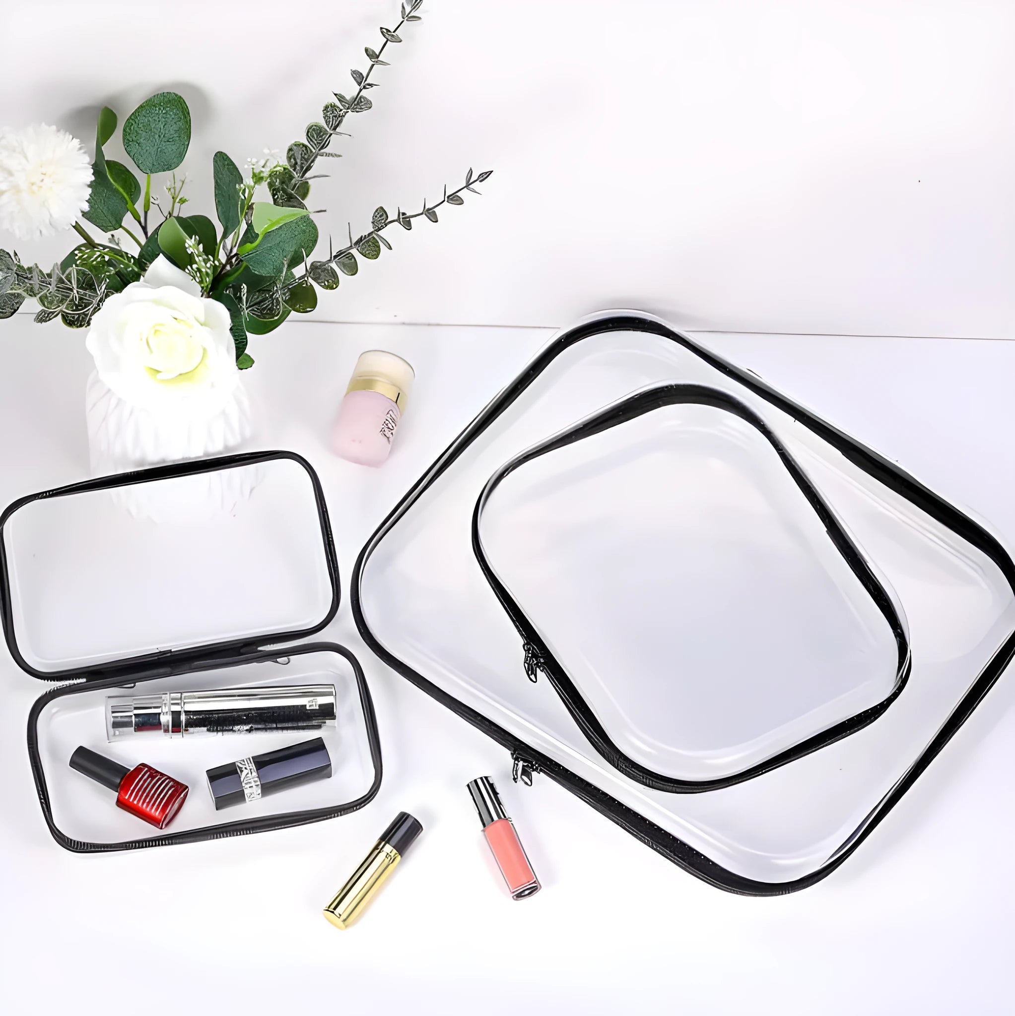 Transparent PET plastic zipper pencil case storage bag in extra small rectangle size 12x7.5x5cm