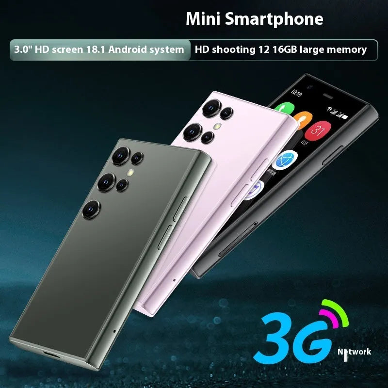S23PRO XS15 mini smartphone in black, green, or pink purple with 30 screen and straight plate design