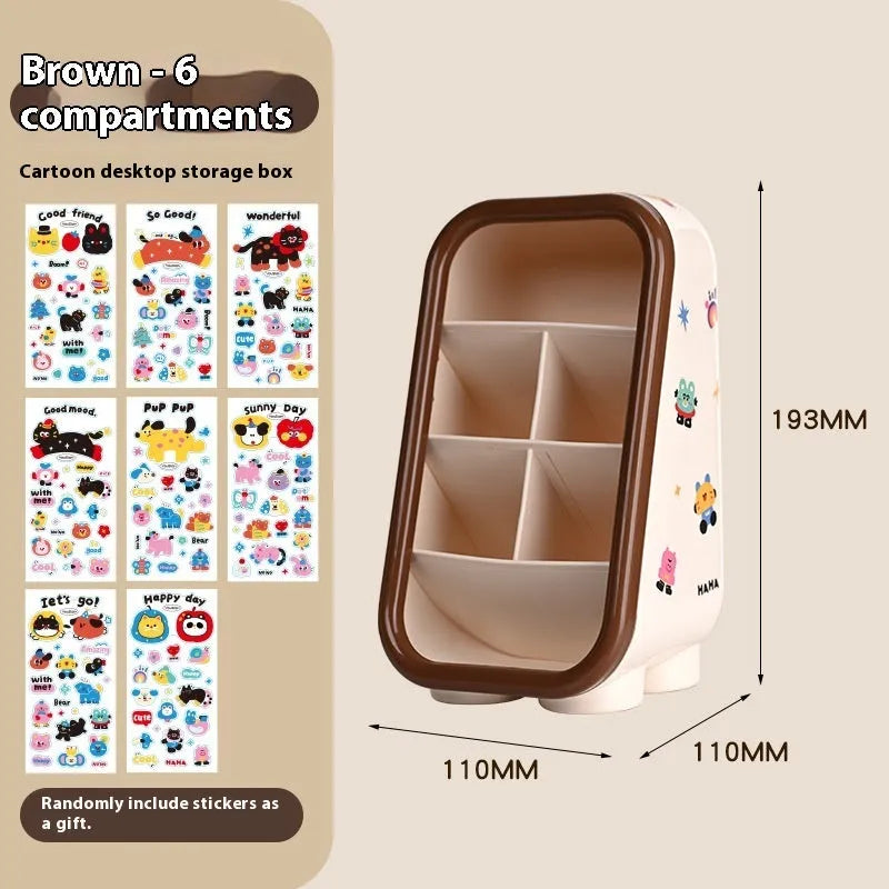Cartoon design plastic desktop organiser with 2L capacity storage box and grid pattern for stationery organisation