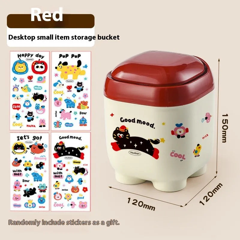 Cartoon design plastic desktop organiser with 2L capacity storage box and grid pattern for stationery organisation