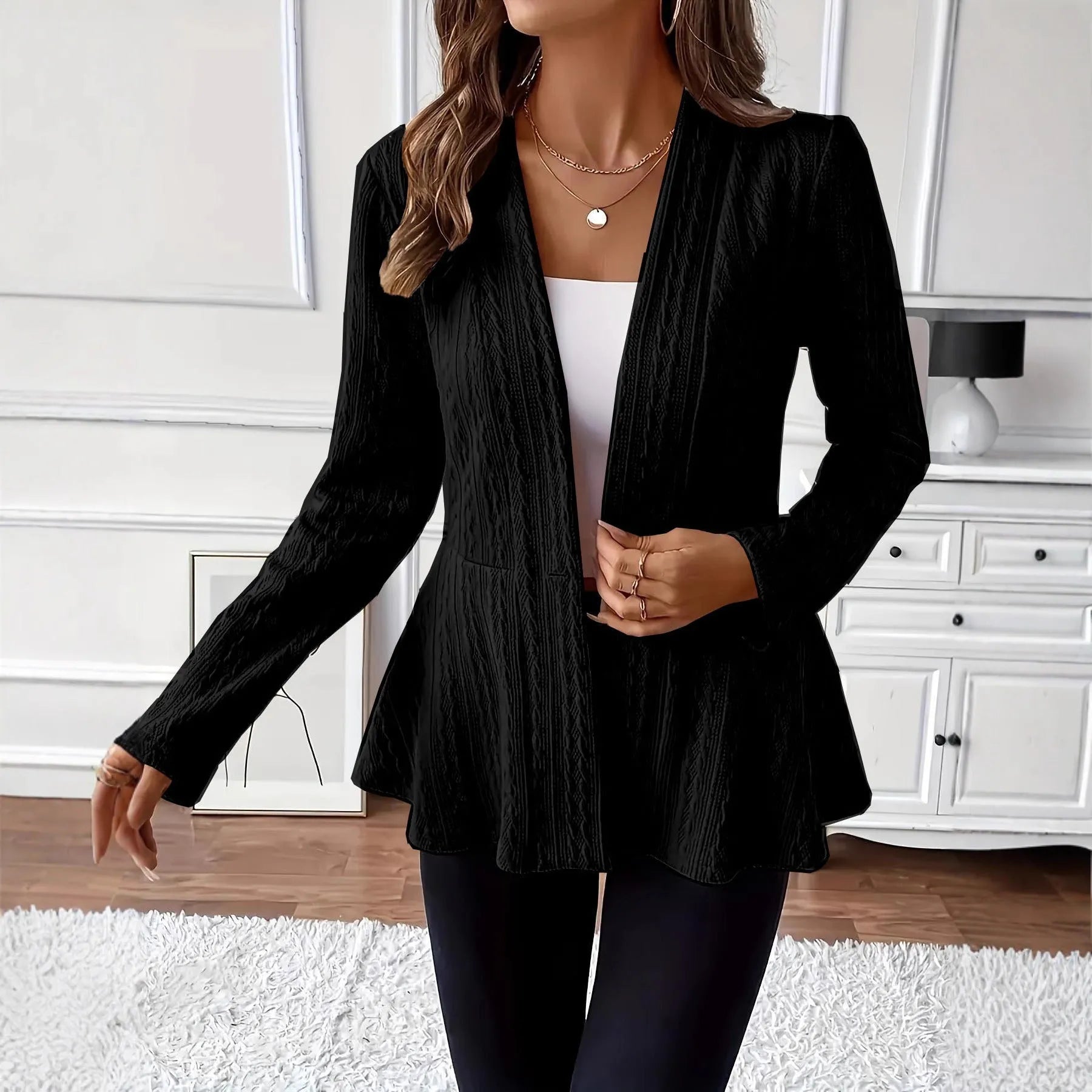 Women's apricot jacquard knit cardigan with one button front closure