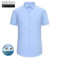 Men's slim fit bamboo fibre business shirt with square collar in a solid colour, shown in short sleeve style.