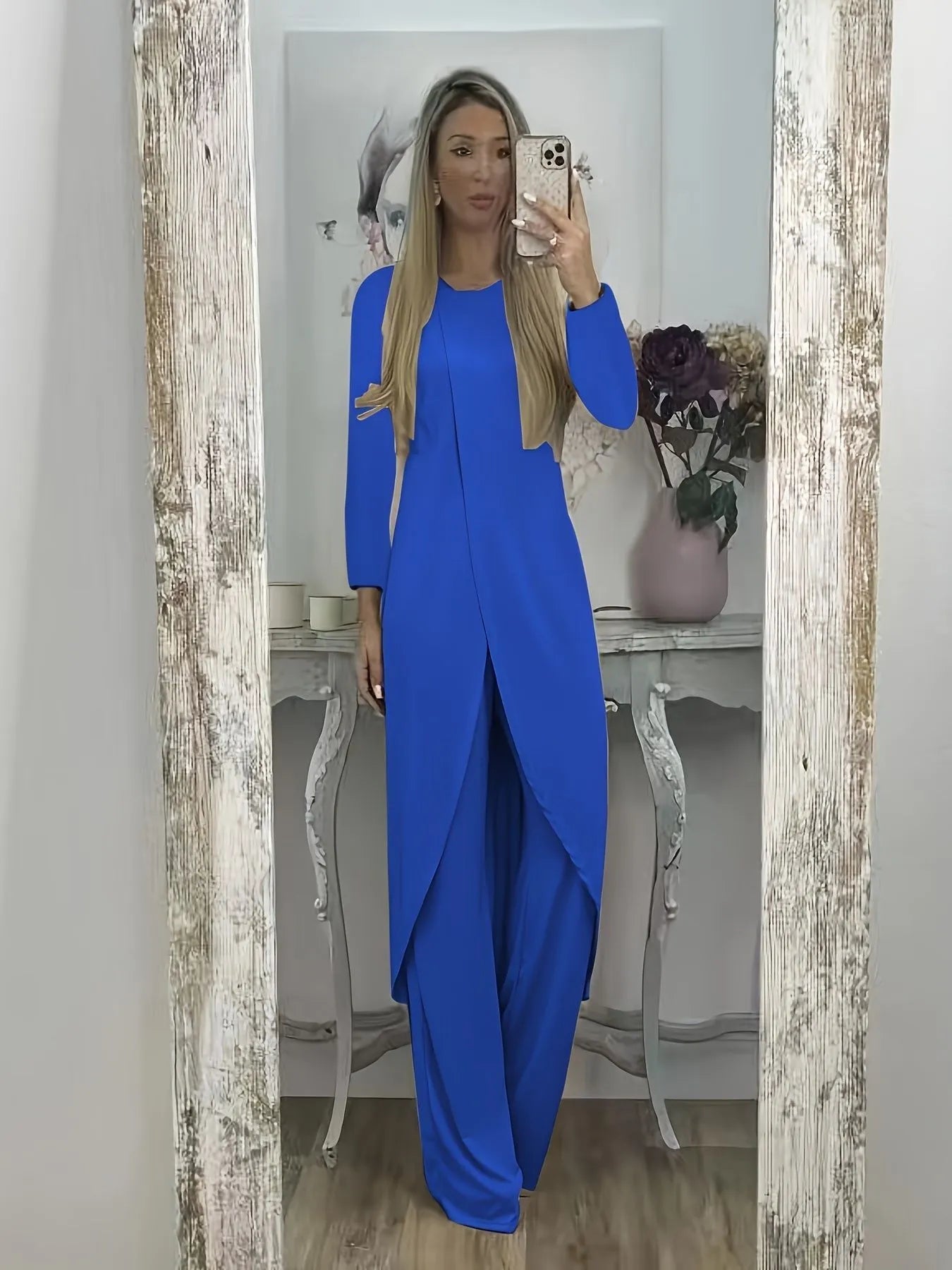 Casual polyester two-piece lounge set with loose fit in black, available sizes S to 5XL